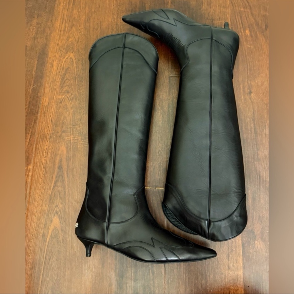 NWT Anine Bing Rae Leather Western Tall Boots in Black Size 8